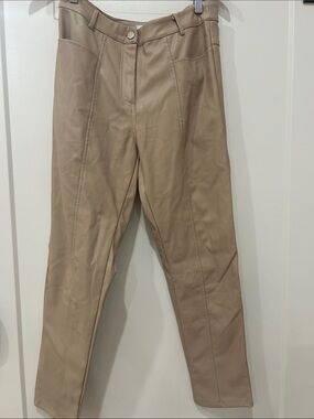 Tan womens Faux-Leather Pants - Straight Fit